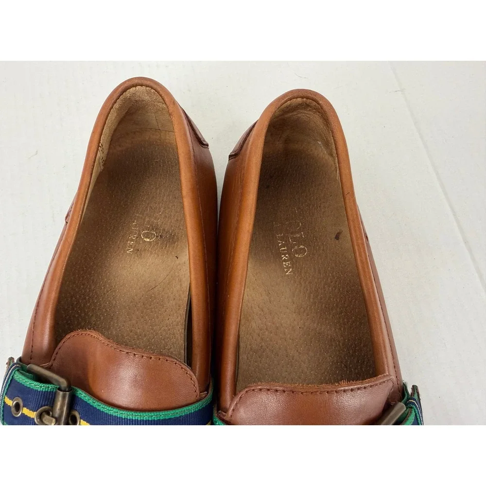 Polo Ralph Lauren Loafers Wessel Leather 9D Tan Brown Preppy Buckle Drivers